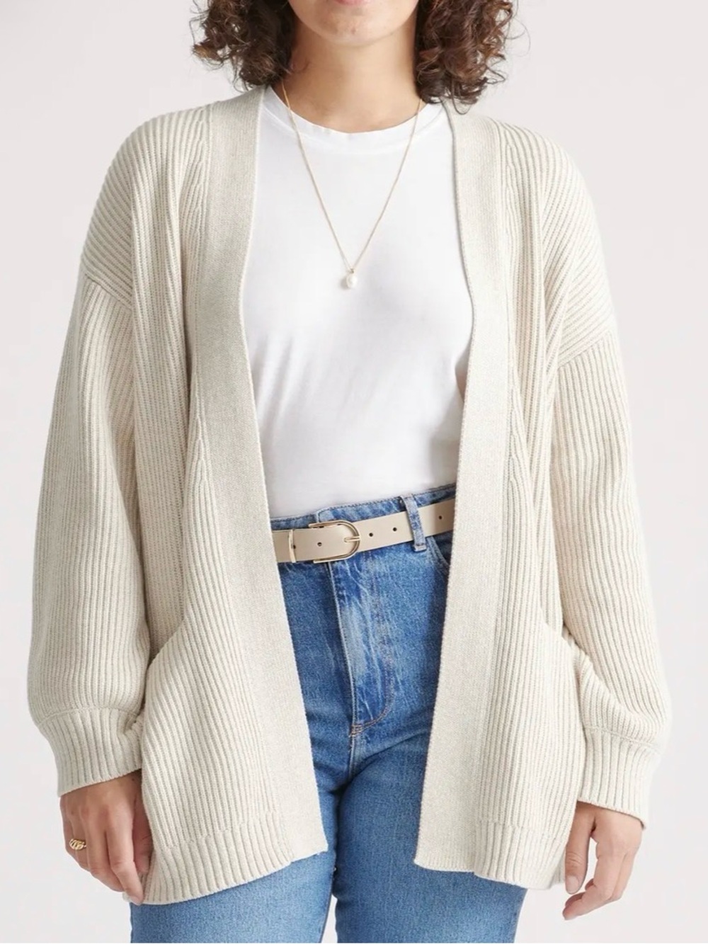 Quince 100% Organic Cotton Open Cardigan Speckled Beige